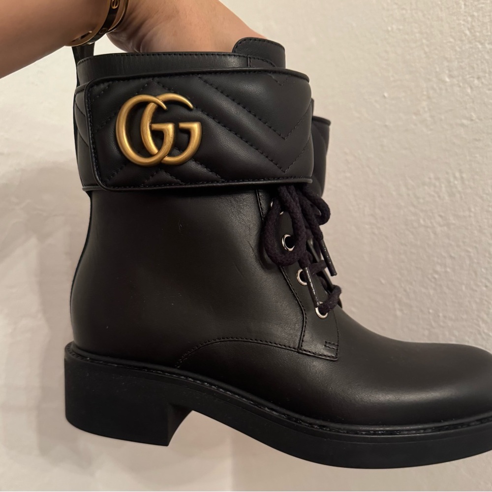 Gucci Black Lace-Up Boots with Gold Logo